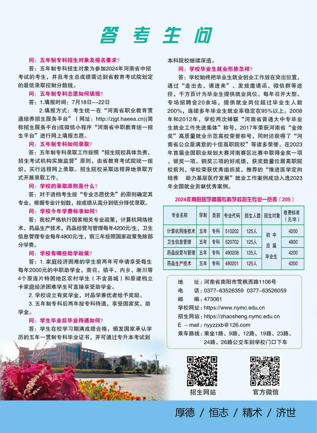 南陽(yáng)醫(yī)學(xué)高等?？茖W(xué)校－2024年招生專業(yè)及招生計(jì)劃一覽表