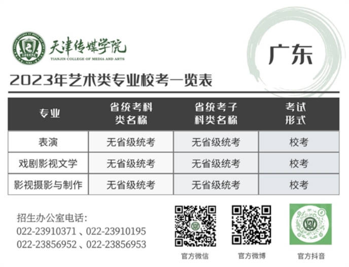 天津傳媒學院－2023年藝術類專業(yè)?？家挥[表